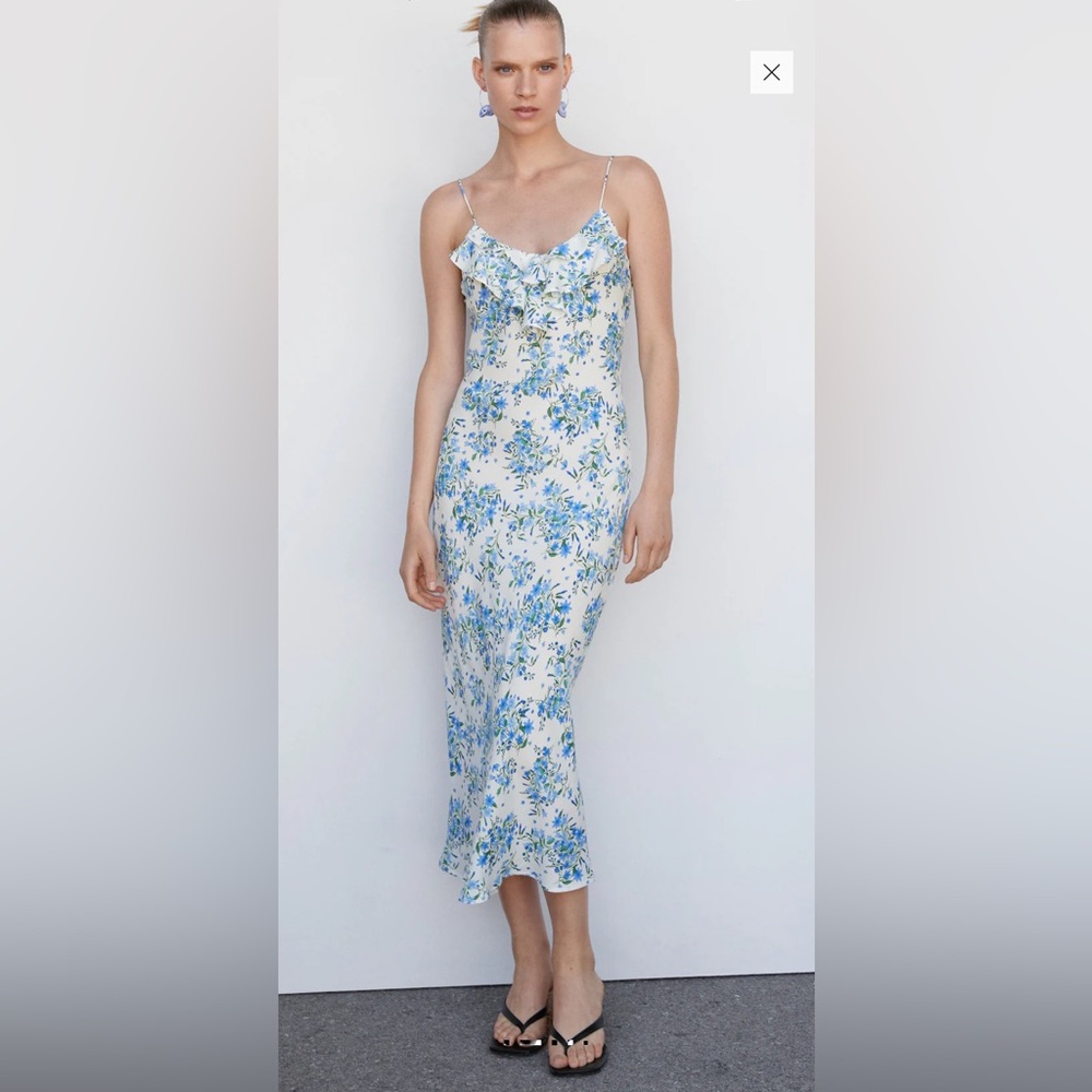 NWT MANGO Blue and White One Shoulder Sheath Dress